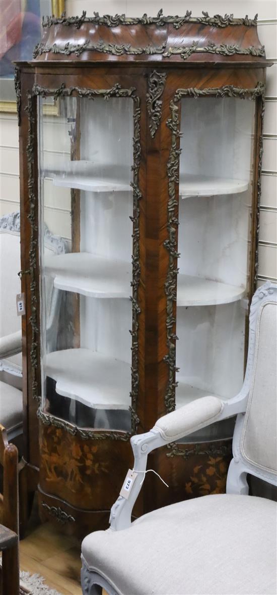 A late 19th century French rosewood vitrine W.168cm